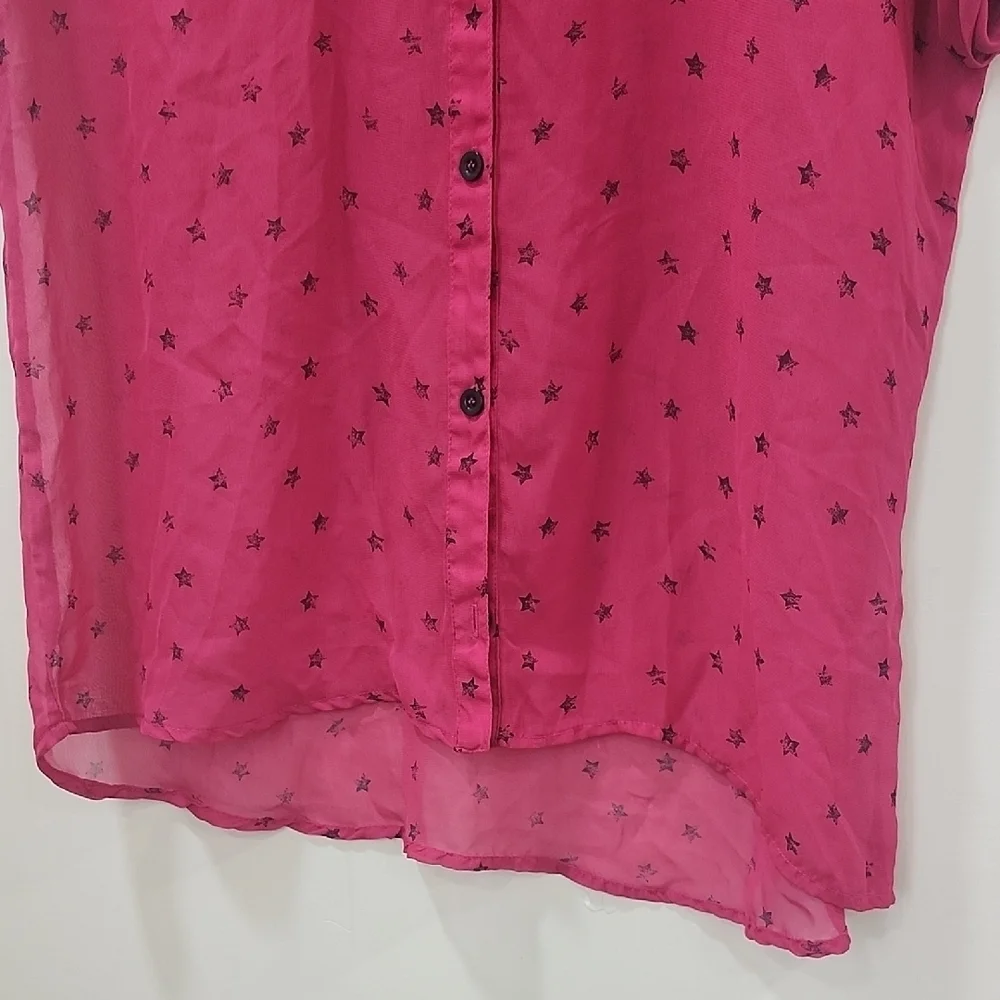 Vibrant Pink Notched Collar Cuffed Sleeve Top - Picture 5 of 9